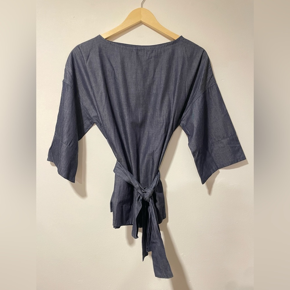 Mata Traders tie waist chambray top